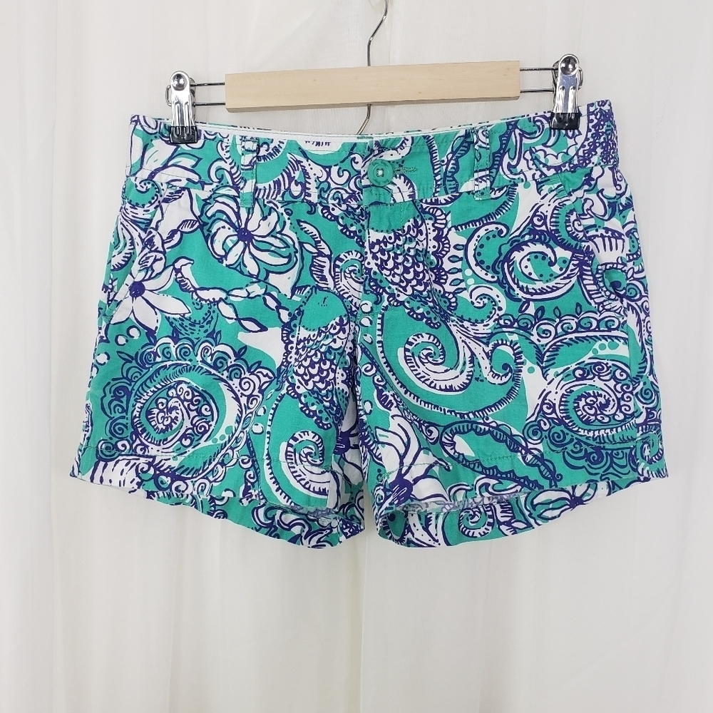 Lilly Pulitzer The Callahan Short Seafoam 100% cotton teal white paisley size 2